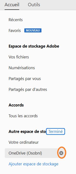 Options Croix et Terminé pour supprimer un compte