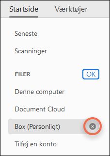 Indstillinger for Markér og udfør for at fjerne en konto