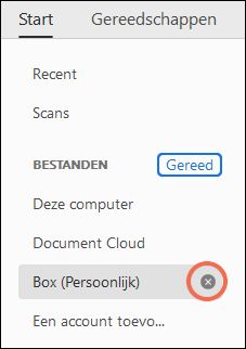 De opties Kruisje en Gereed voor het verwijderen van een account
