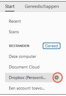 De opties Kruisje en Gereed voor het verwijderen van een account