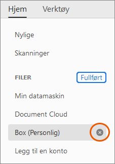 Alternativer for avkryssing og fullført for å fjerne en konto
