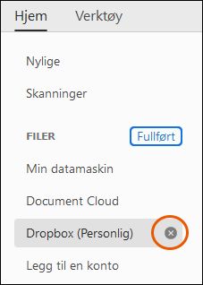 Alternativer for avkryssing og fullført for å fjerne en konto