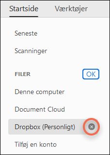 Indstillinger for Markér og udfør for at fjerne en konto