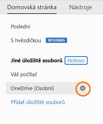 Možnosti Odebrat a Hotovo pro odstranění účtu