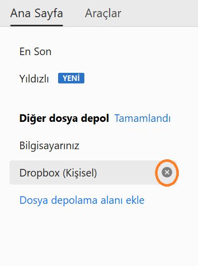 Hesap kaldırmak için kullanılan Çarpı ve Bitti seçenekleri