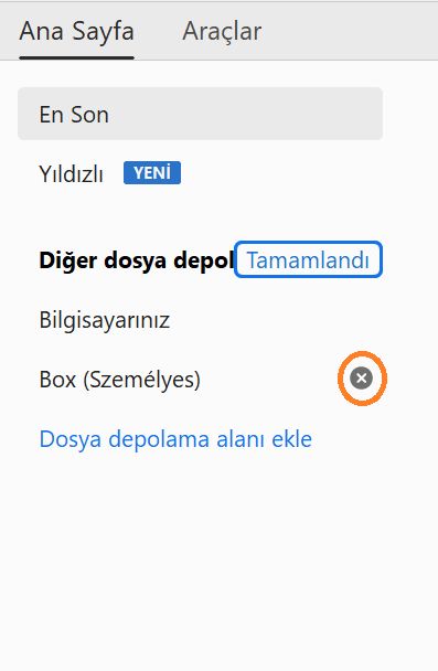 Hesap kaldırmak için kullanılan Çarpı ve Bitti seçenekleri