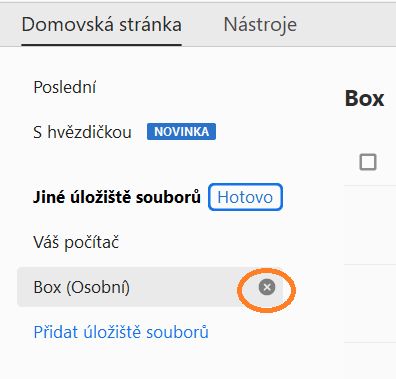Možnosti Odebrat a Hotovo pro odstranění účtu
