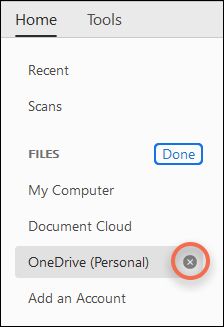خيارا Cross وDone لإزالة حساب