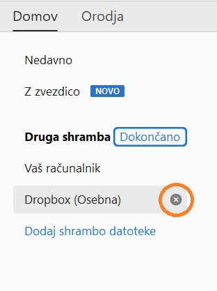 Ikona s križcem in gumb Končano za odstranitev računa