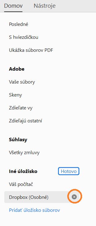 Možnosti Krížik a Hotovo na odstránenie účtu