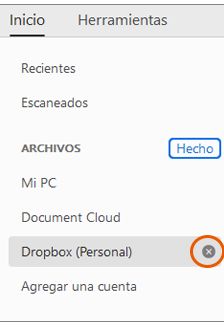 Opciones Tachar y Hecho para quitar una cuenta