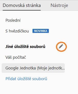Tlačítko Upravit pro online účty