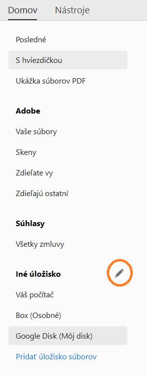 Tlačidlo Upraviť pre online účty