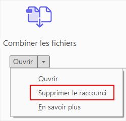 Sélection de Supprimer le raccourci dans Acrobat