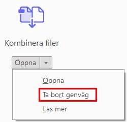 Välj Ta bort genväg i Acrobat