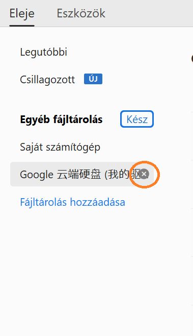 Kattintson az X ikonra a fiók eltávolításához