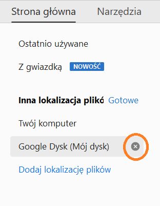 Kliknij ikonę krzyżyka, aby usunąć konto.