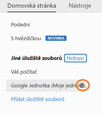 Kliknutím na ikonu křížku odeberte účet
