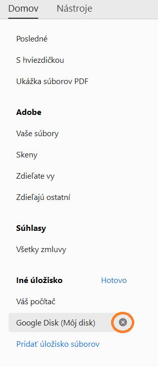 Kliknutie na ikonu krížika na odstránenie účtu