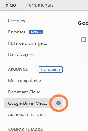 Clique no ícone de cruz para remover a conta