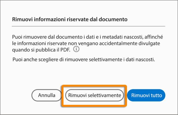 Fare clic qui per rimuovere le informazioni nascoste