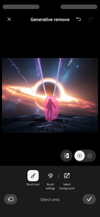 这幅图像呈现了一个禅意庭院，画面中有细沙、树木、灌木以及一堆光滑的棕色石块。 使用画笔工具创建一个空白区域以添加新元素。