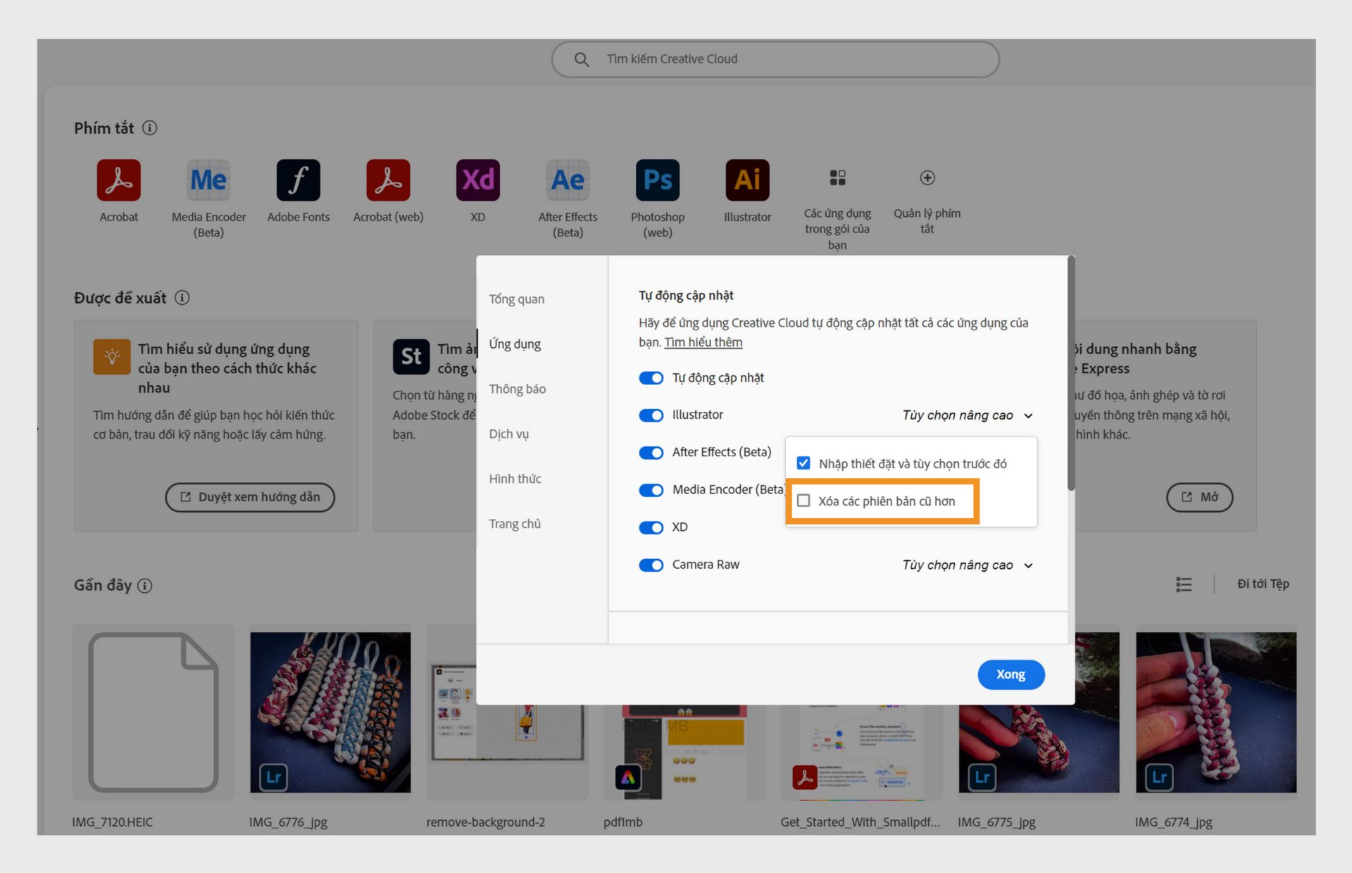 Tùy chọn nâng cao cho mỗi ứng dụng trong tab Apps cung cấp tùy chọn để xóa các phiên bản cũ hơn của ứng dụng hoặc giữ chúng lại. 