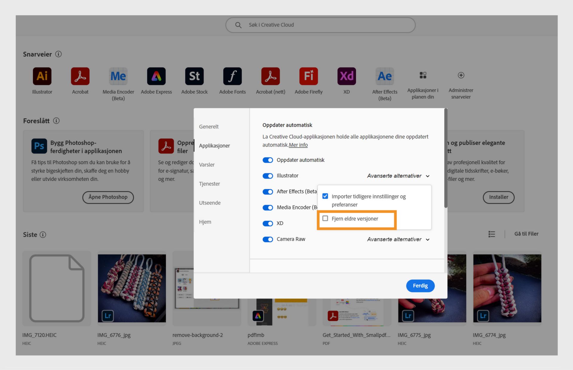 De avanserte alternativene for hver applikasjon i Apper-fanen gir muligheten til å fjerne eldre versjoner av applikasjonene dine eller beholde dem. 