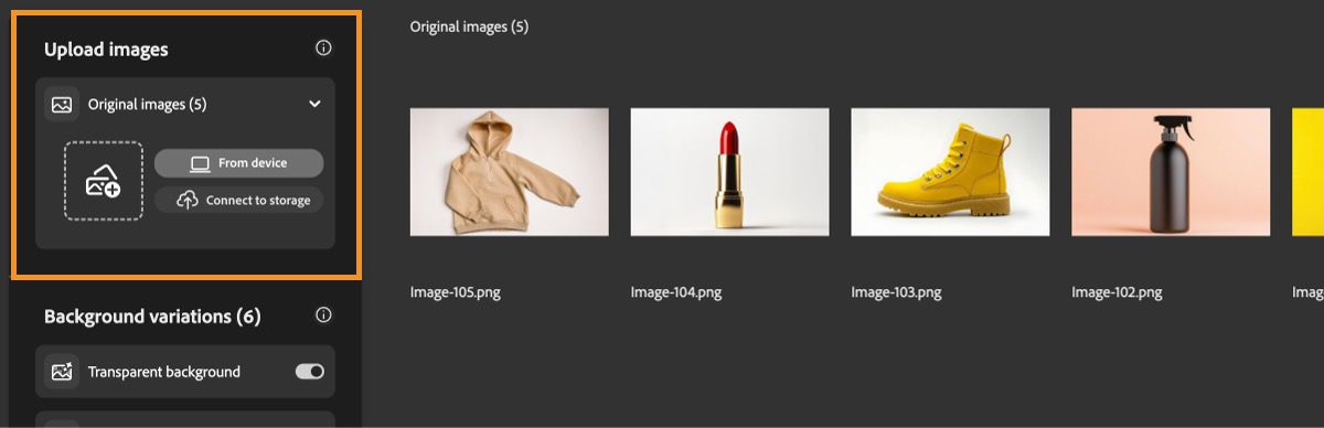 Unter „Bilder hochladen“ ist die Option „Dropbox“ ausgewählt.