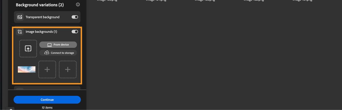 Im Abschnitt „Hintergrund ersetzen“ wird ein Hintergrund vom Gerät hochgeladen.