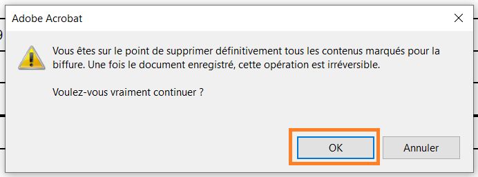 Pour supprimer le contenu biffé, cliquer sur OK