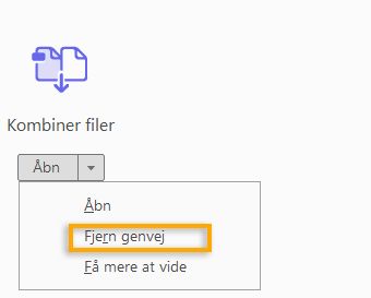 Fjern genvej fra den højre rude