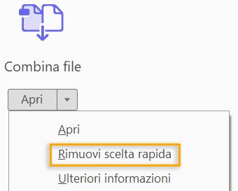 Rimuovere una scelta rapida dal riquadro a destra