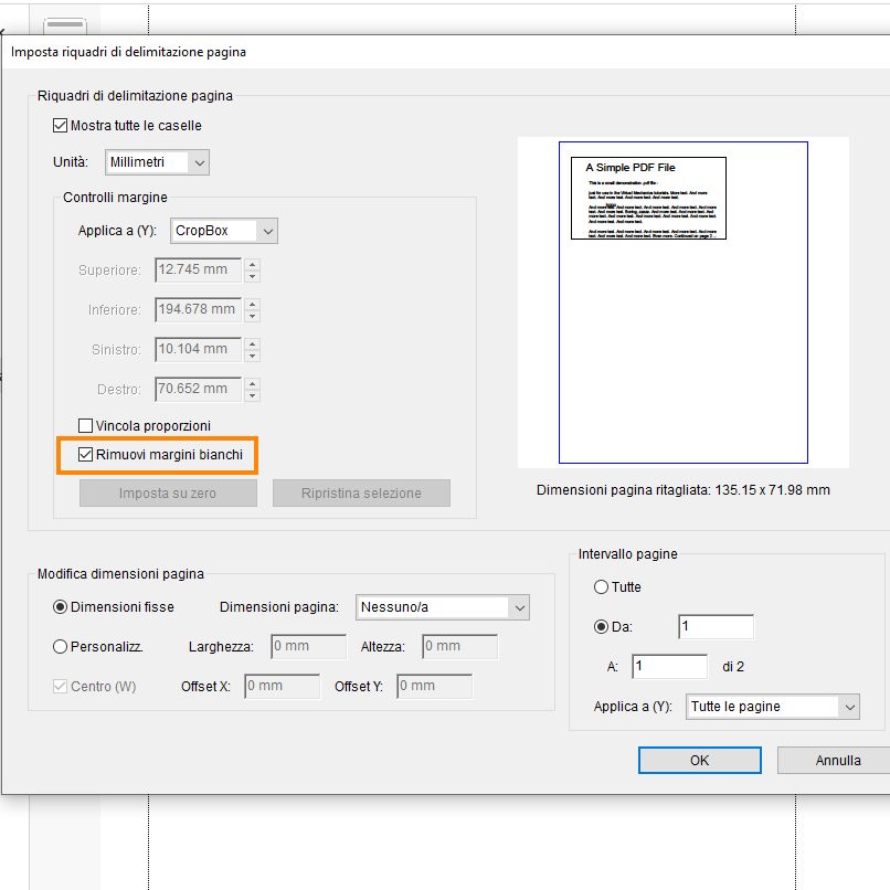 Rimuovere i margini bianchi in un PDF.