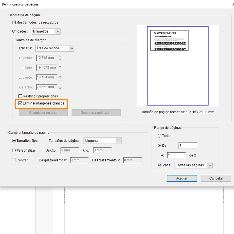 Quite los márgenes blancos de un PDF.
