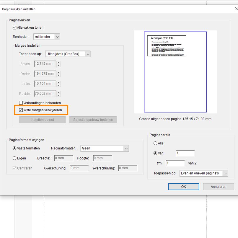 Verwijder witte marges in een PDF-bestand.