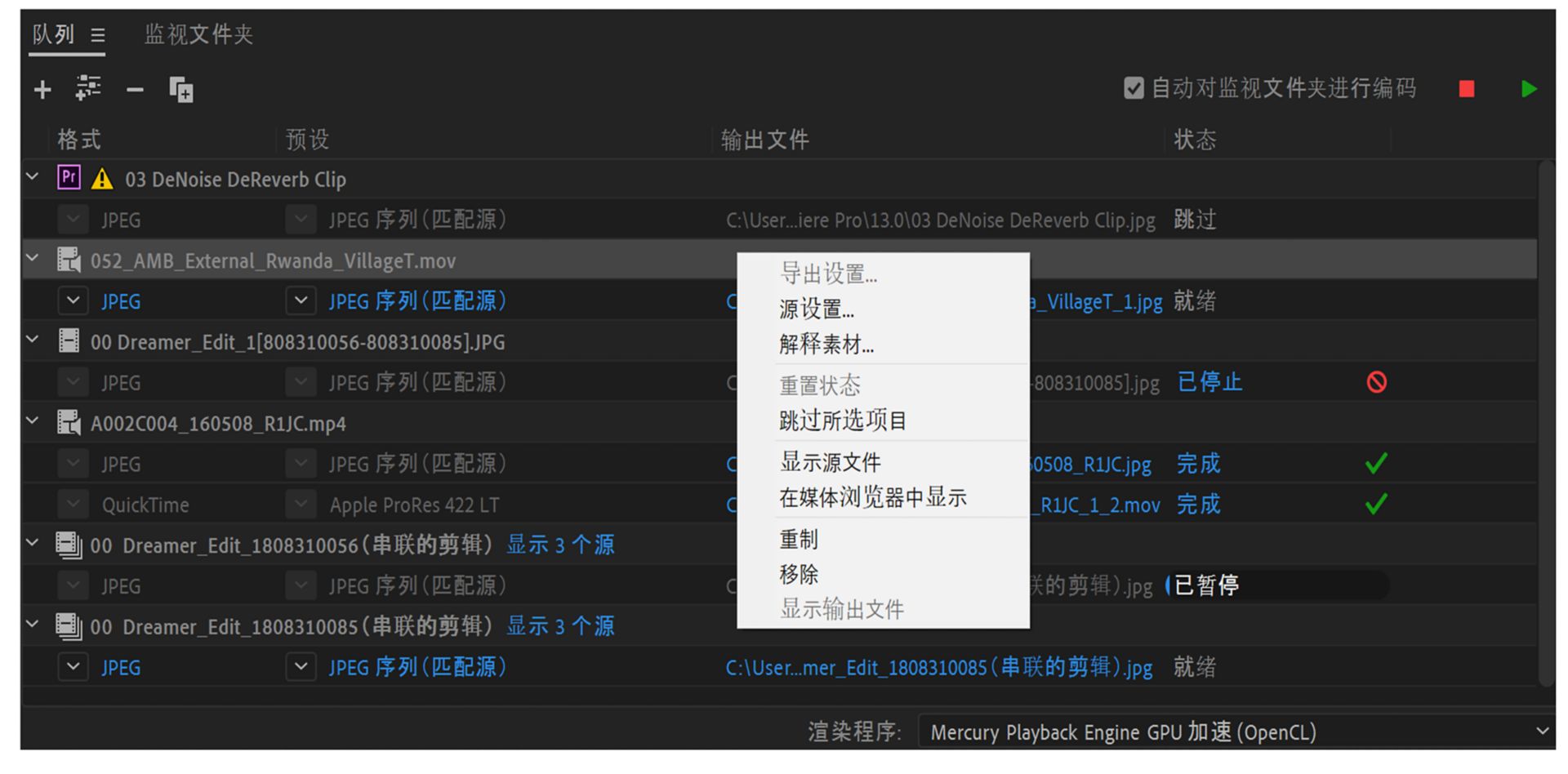删除、复制和跳过编码队列中的项目