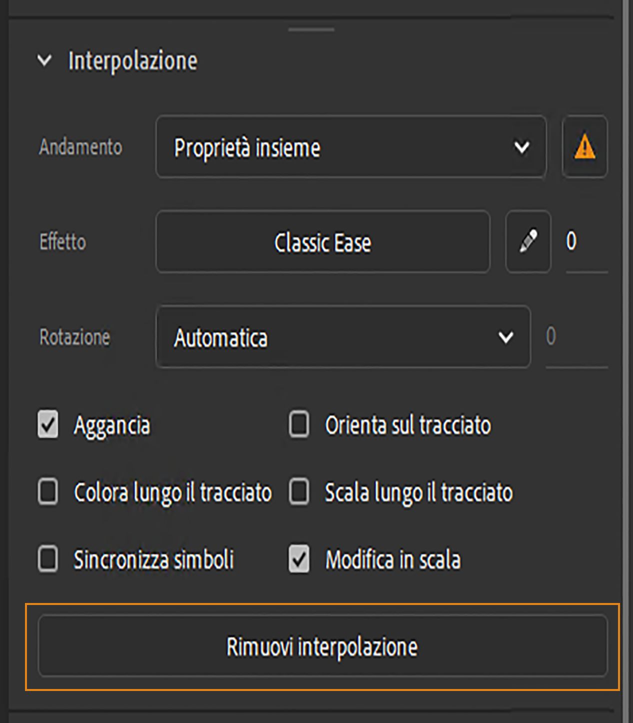Rimuovi interpolazione