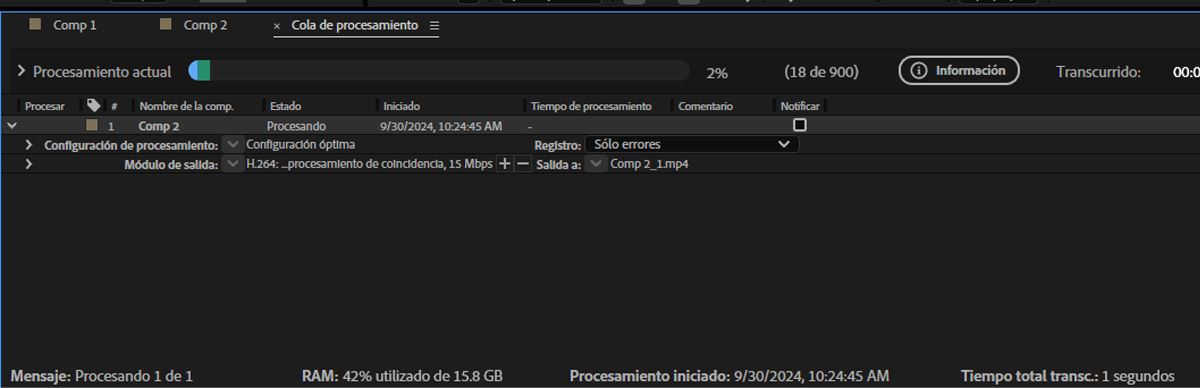 Se abre el panel Cola de procesamiento y se actualiza la configuración según los requisitos de salida finales.
