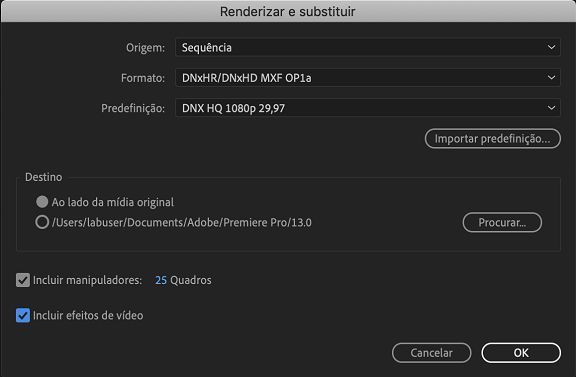 Escolher o formato e as configurações para renderizar a sequência