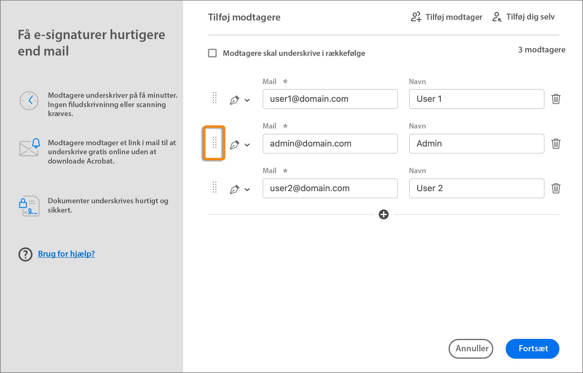 Omarranger modtagerlisten ved at trække