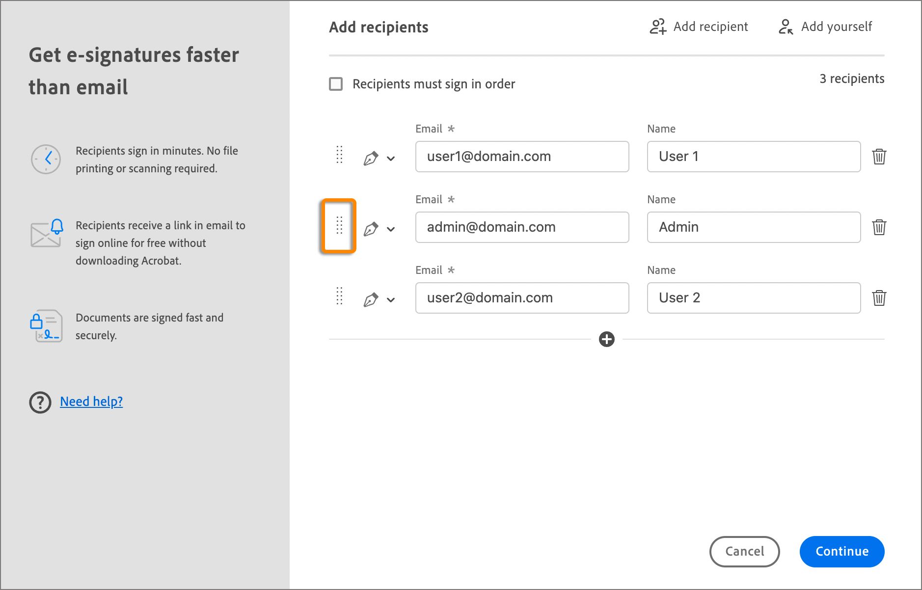 Zmena usporiadania zoznamu príjemcov potiahnutím