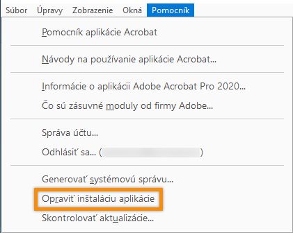 Oprava inštalácie Acrobat