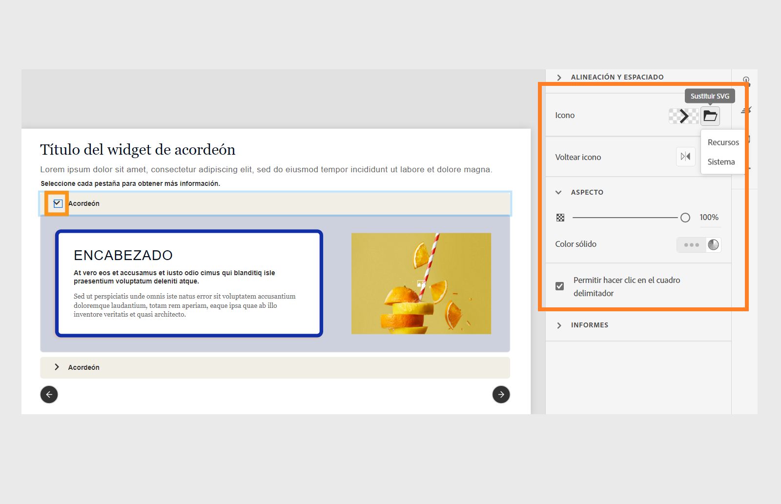 Personalizar el icono reemplazando el archivo SVG o cambiando su aspecto