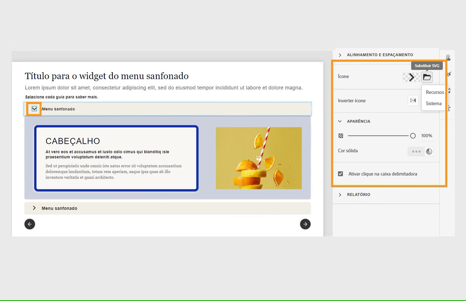 Personalizar o ícone substituindo o SVG ou alterando sua aparência