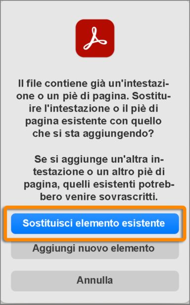 Sostituire intestazione e piè di pagina esistenti