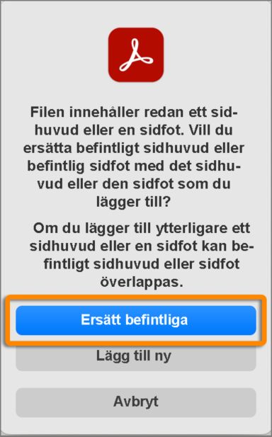 Ersätt befintligt sidhuvud och befintlig sidfot