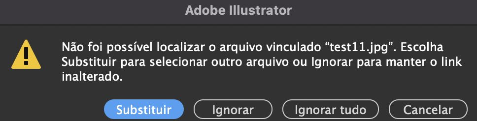 Nova mensagem de aviso que aparece se houver vínculos ausentes no documento do Illustrator.