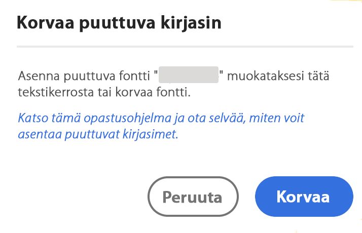 Puuttuvan kirjasimen virhe