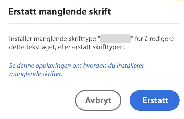 Feil på grunn av manglende skrift